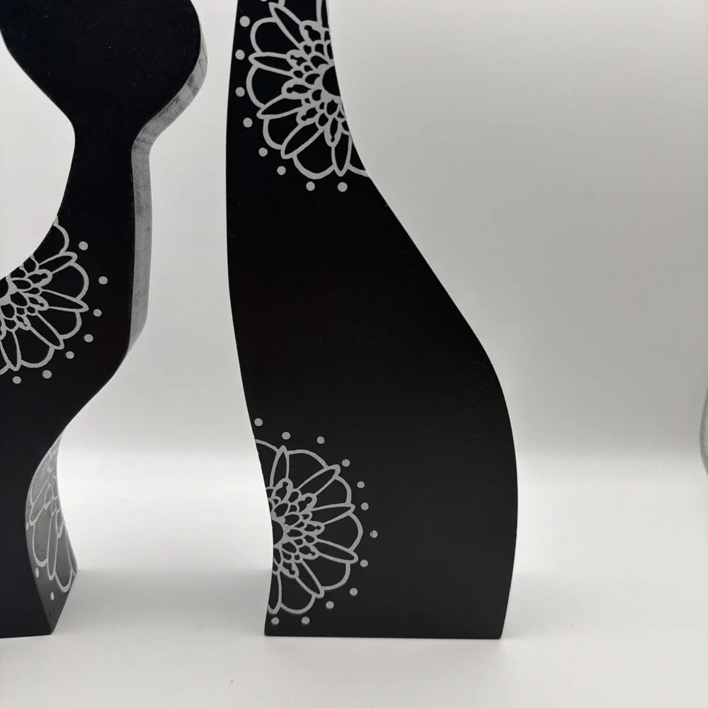 Set 2 Wood Carved Cat Silhouette Painted Adorable Pair of CATS‎ Statue 14